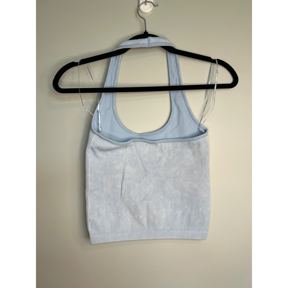 American Eagle Outfitters Ribbed Halter‎ Top Sleeveless Blue Medium - Picture 2 of 6
